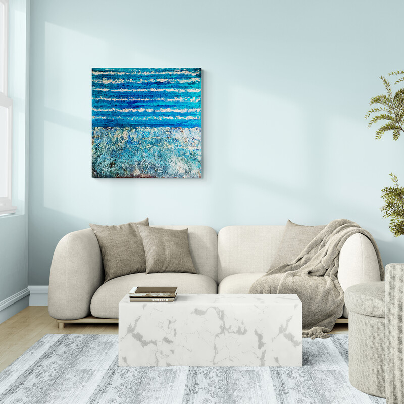 Patrick CRISTALLINI - Œuvre sur toile non figurative - Œuvre d'art intitulée "Lagoon Waves" - Décor salon de réception
